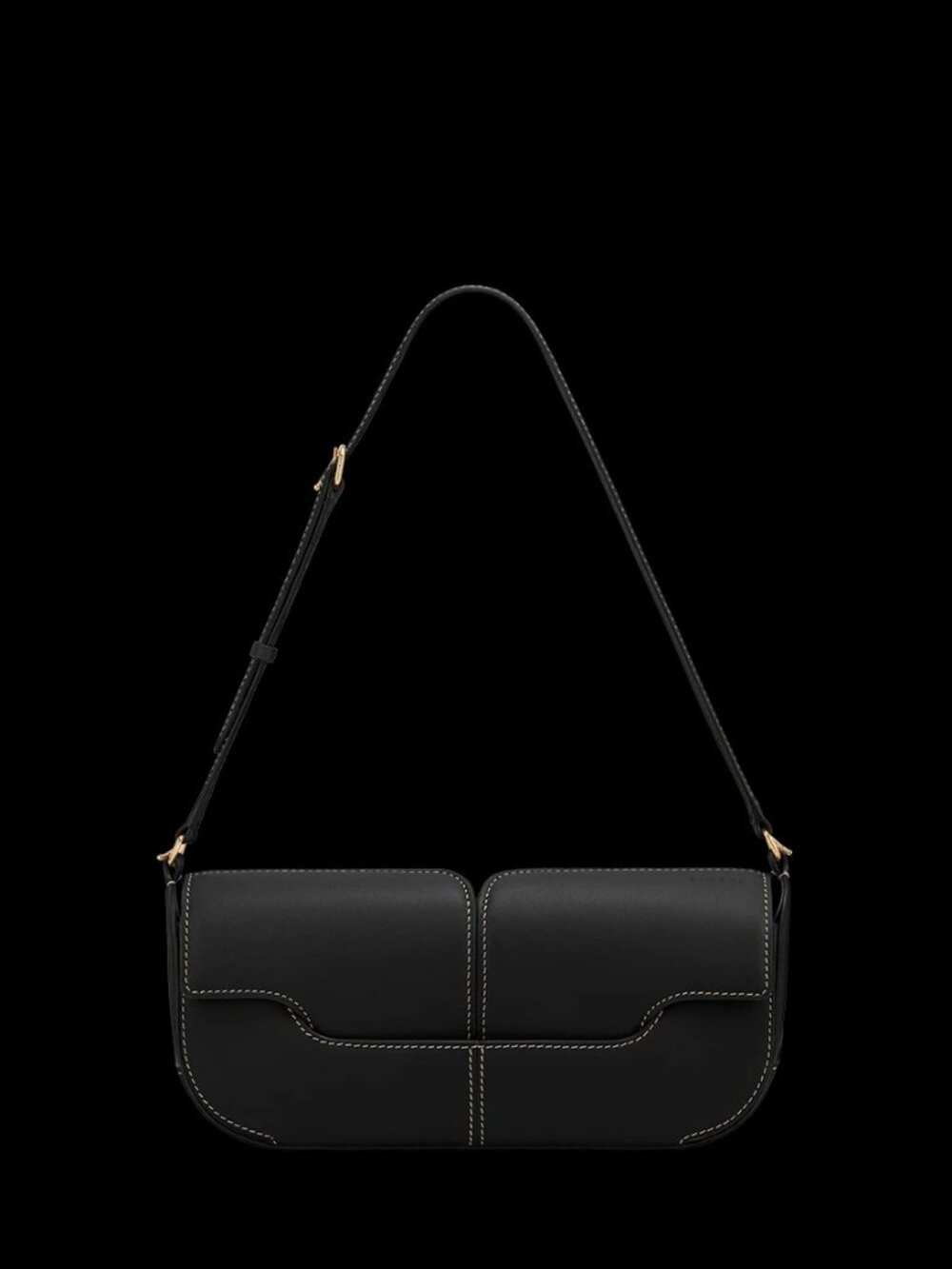 Polène Osmo Bag - Smooth Black with Ecru Stitching - Authentic